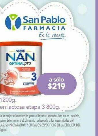 Farmacia San Pablo Nan baja en lactosa etapa 3 lat c/800g oferta