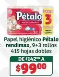 Soriana Híper Pétalo - papel higi0990nico rendimax, 9+3 rollos 415 hojas dobles oferta