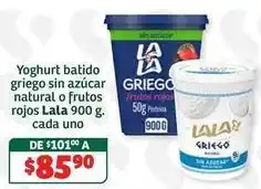 Soriana Híper Lala - yoghurt batido griego sin azúcar natural o frutos rojos oferta