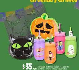 Bodega Aurrerá Variedad de tarros mason con popote, platos de silueta o mantel individual oferta