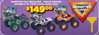 Monster Jam Mechanix - Grave Digger, Zombie o El Toro Loco