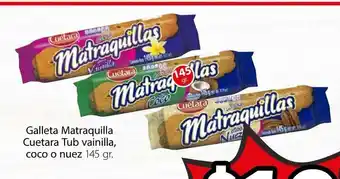 Galleta Matraquilla Cuetara Tub Vainilla, Coco o Nuez 145gr