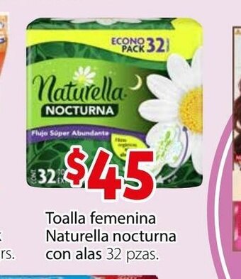 Toalla Femenina Naturella Nocturna con alas 32 pzas
