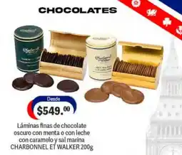 La Comer Charbonnel et walker láminas finas de chocolate oscuro con menta o con leche con caramelo y sal marina oferta