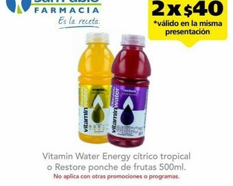 Farmacia San Pablo Vitamin water agua restore ponch c/500ml oferta
