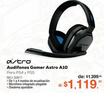 RadioShack Audífonos gamer astro a10 / playstation 4 / negro con azul oferta