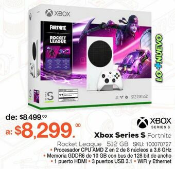 RadioShack Consola xbox series s más paquete fortnite y rocket league / 512 gb ssd / blanco oferta