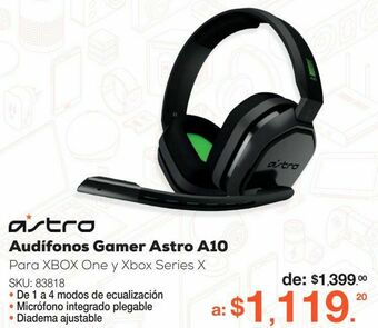 RadioShack Audífonos gamer astro a10 / xbox one / negro oferta