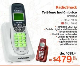 RadioShack Teléfono inalámbrico radioshack rs6114 / blanco oferta
