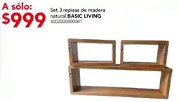 City Club basic living set 3 repisas de madera natural oferta