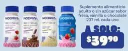 Soriana Mercado Nodrim suplemento alimenticio adulto o sin azúcar sabor fresa vainilla o chocolate oferta