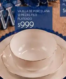 Soriana Súper Vajilla de porcelana 12 piezas, filo plateado oferta