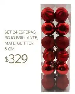 Soriana Súper Set 24 Esferas, Rojo Brillante, Mate, Glitter oferta