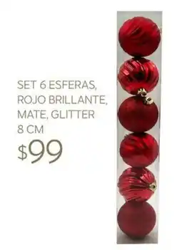 Soriana Súper set 6 esferas, rojo brillante, mate, glitter oferta