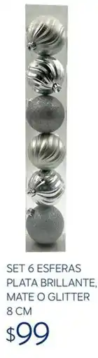 Soriana Súper Set 6 esferas plata brillante, mate o glitter oferta