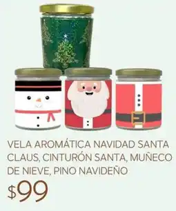 Soriana Súper Vela aromática navidad santa claus, cinturón santa, muñeco de nieve, pino navideño oferta
