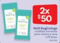 Farmacias Benavides Well Beginnings toallitas húmedas para manos y cara oferta