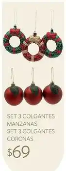 Soriana Híper Set 3 colgantes manzanas set 3 colgantes coronas oferta