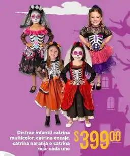 Soriana Híper Disfraz infantil catrina multicolor, catrina encaje, catrina naranja o catrina roja oferta