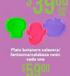 Soriana Híper Plato botanero calavera/fantasma/calabaza neón oferta