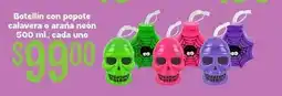 Soriana Híper Botellin con popote calavera o araña neón oferta