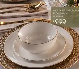 Soriana Súper Vajilla de Porcelana Filo Dorado oferta