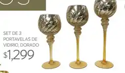 Soriana Súper Set de 3 Portavelas de Vidrio, Dorado oferta