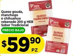 HEB H-E-B queso gouda, manchego o chihuahua rebanado oferta