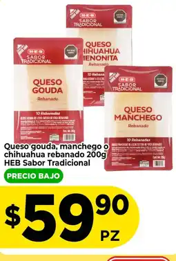 HEB heb queso gouda manchego o chihuahua rebanado oferta