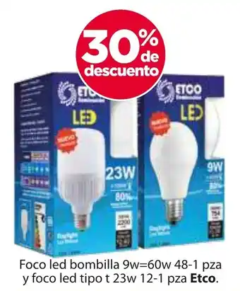 EtcO foco led bombilla 9w=60w y foco led tipo t 23w