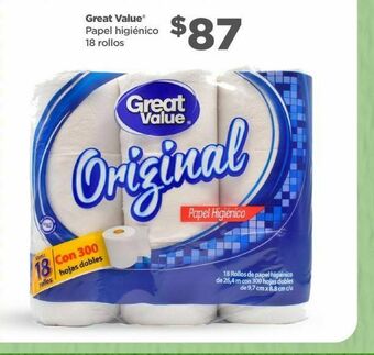 Bodega Aurrerá Papel higiénico great value 18 rollos oferta