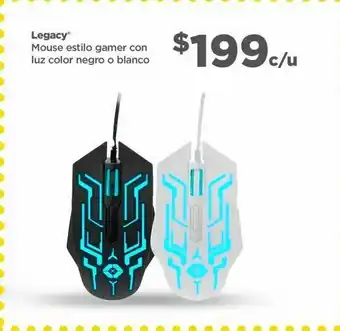 Mouse estilo gamer con luz color negro o blanco legacy