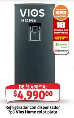Soriana Mercado Vios Home Refrigerador con dispensador oferta
