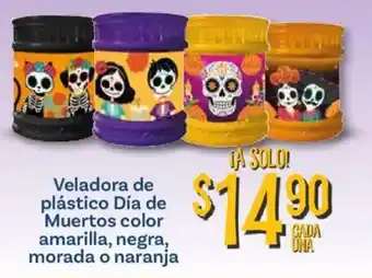 Veladora de plástico Día de Muertos color amarilla, negra, morada o naranja