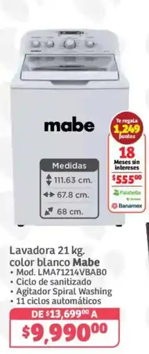 Soriana Híper mabe lavadora 21 kg oferta