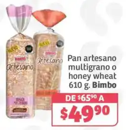 Soriana Híper Bimbo pan artesano multigrano o honey wheat oferta