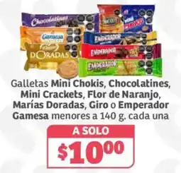 Soriana Híper Galletas Mini Chokis, Chocolatines, Mini Crackets, Flor de Naranjo, Marias Doradas, Giro o Emperador Gamesa oferta