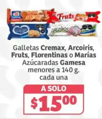 Soriana Híper Galletas Cremax, Arcoiris, Fruts, Florentinas o Marías Azúcaradas Gamesa oferta