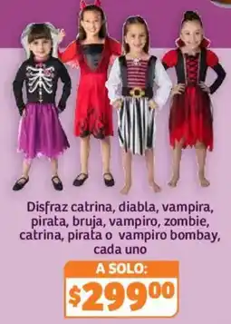 Soriana Híper Disfraz catrina, diabla, vampira, pirata, bruja, vampiro, zombie, catrina, pirata o vampiro bombay oferta