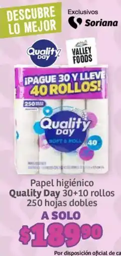 Soriana Híper Quality Day papel higiénico oferta