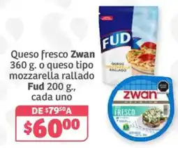Soriana Híper Zwan queso fresco o queso tipo mozzarella rallado Fud oferta