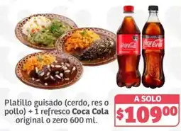 Soriana Híper Coca Cola Platillo guisado (cerdo, res o pollo) + 1 refresco Coca Cola original o zero 600 ml. oferta