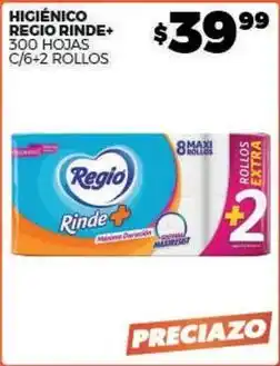 Merco Regio - higiénico regio rinde+ 300 hojas c/6+2 rollos oferta