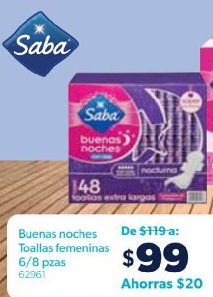 Saba Buenas Noches Toallas Femeninas 6/8pzas oferta en Sam's Club Saba Buenas Noches Toallas Femeninas 6/8pzas oferta en Sam's Club