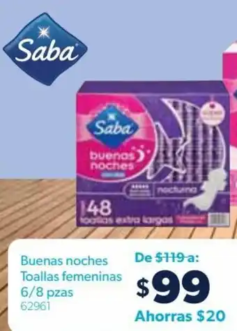 Sam's Club Saba Buenas Noches Toallas Femeninas 6/8pzas oferta