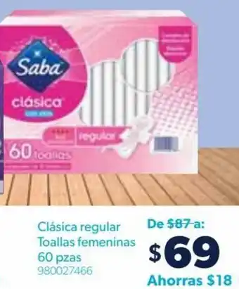 Sam's Club Saba Clásica Regular Toallas Femeninas 60pzas oferta