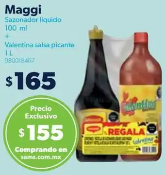 Sam's Club Maggi Sazonador Liquido 100ml + Valentina Salsa Picante 1L oferta
