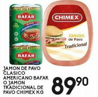Alsuper Jamón de pavo clasico americano bafar kg o jamón tradicional pavo chimex kg oferta