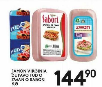 Alsuper Jamón virginia de pavo fud o zwan o sabori kg oferta
