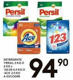 Alsuper Detergente persil 5kg o 3 kg, 123 de 4,5kg o ace 2,5kg oferta